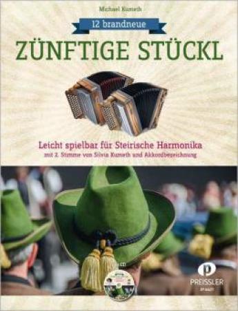 12 brandneue zünftige Stückl, Michael Kumeth, Silvia Kumeth, Steirische Harmonika Duo, Griffschrift, auch als Solo spielbar, Spielheft, Soloband, Originalkompositionen, Walzer, Polka, Tarantella, inkl. CD, leicht, Noten für die Steirische Harmonika, Cover