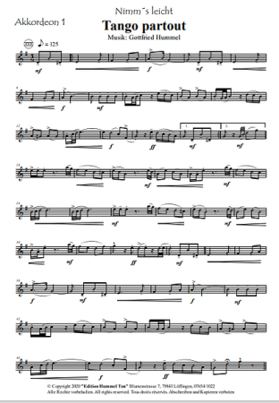 Tango partout - Tango überall, Gottfried Hummel, Akkordeonorchester, Tango Nuevo, Astor Piazzolla, leicht-mittelschwer, Akkordeon Noten