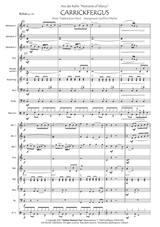 Carrickfergus, Geoffrey D. Barlow, Akkordeonorchester, irische Ballade, Moments of Silence, Innehalten, Coverversionen, mittelschwer, Akkordeon Noten