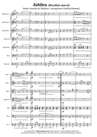 Jubileu, Anacleto de Medeiros, Gottfried Hummel, Akkordeonorchester, Marsch, Brazilian March, mittelschwer, Akkordeon Noten