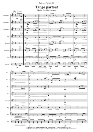 Tango partout - Tango überall, Gottfried Hummel, Akkordeonorchester, Tango Nuevo, Astor Piazzolla, leicht-mittelschwer, Akkordeon Noten
