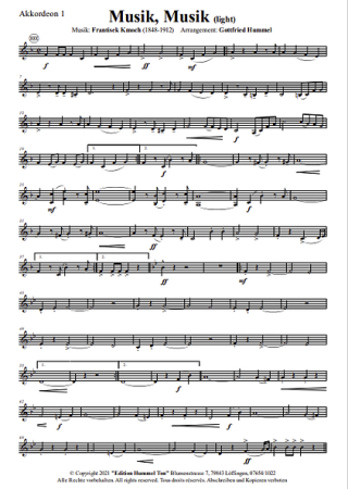 Musik, Musik, Frantisek Kmoch, Gottfried Hummel, Akkordeonorchester, Marsch, Marschmusik, Evergreen, leicht-mittelschwer, Akkordeon Noten