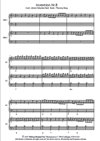Zweistimmige Inventionen von Bach, Johann Sebastian Bach, Thommy Reeg, Akkordeon-Duo, Standardbass MII, Spielheft, Spielstücke, Klassiker, leicht-mittelschwer, Akkordeon Noten