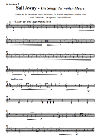 Sail Away - Die Songs der weiten Meere, Gottfried Hummel, Akkordeonorchester, Medley, Potpourri, Shantys, Seemannslieder, Piraten, Kaperfahrt, leicht-mittelschwer, Akkordeon Noten