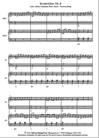 Zweistimmige Inventionen von Bach, Johann Sebastian Bach, Thommy Reeg, Akkordeon-Duo, Standardbass MII, Spielheft, Spielstücke, Klassiker, leicht-mittelschwer, Akkordeon Noten