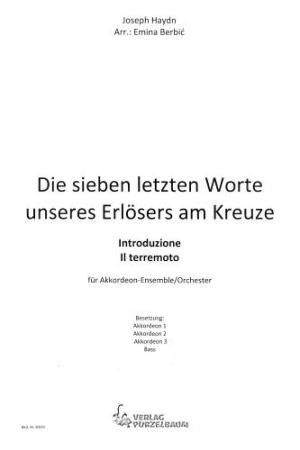 Die sieben letzten Worte unseres Erlösers am Kreuze, Introduzione, Il terremoto, Joseph Haydn, Emina Berbić, Akkordeon-Orchester, Akkordeon-Ensemble, Passionsmusik, mitelschwer, Akkordeon Noten, Cover