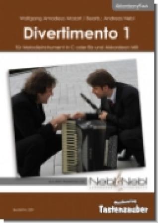 Divertimento 1, Wolfgang Amadeus Mozart, Andreas Nebl, Suite in 5 Sätzen Melodieinstrument in C oder Bb und Akkordeon Melodiebass MIII, mittelschwer, Wertungsstück, Wettbewerb, Wettbewerbsliteratur Nebl & Nebl, Akkordeon Plus, Kammermusik, Akkordeon Noten