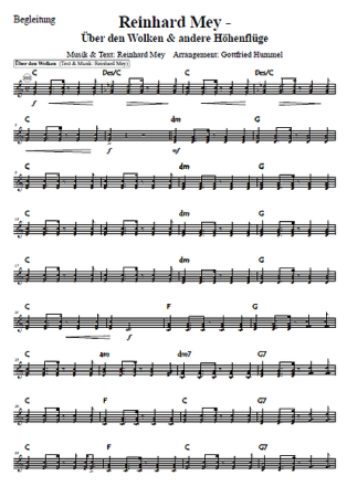 Reinhard Mey - Über den Wolken und andere Höhenflüge, Reinhard Mey, Gottfried Hummel, Akkordeonorchester, Medley, Potpourri, Tophits, Ohrwurm, mittelschwer, Akkordeon Noten