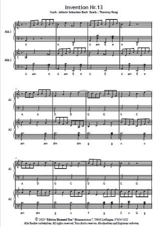 Zweistimmige Inventionen von Bach, Johann Sebastian Bach, Thommy Reeg, Akkordeon-Duo, Standardbass MII, Spielheft, Spielstücke, Klassiker, leicht-mittelschwer, Akkordeon Noten