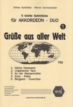 Grüße aus aller Welt 1, Akkordeon-Duo, Günter Schönfeld, Werner Sonnenschein, sehr leicht, Duoband, Spielheft, Akkordeon Noten