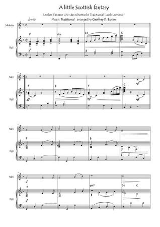 A Little Scottish Fantasy, Geoffrey D. Barlow, Kammermusik-Ausgabe, Melodieinstrument (in C, Bb, Es, C (Bass-Schlüssel)), Begleitstimme (Akkordeon oder Klavier), Loch Lomond, Schottland, Scottish Traditional, Variation, leicht, Kammermusik Noten, Beispiel