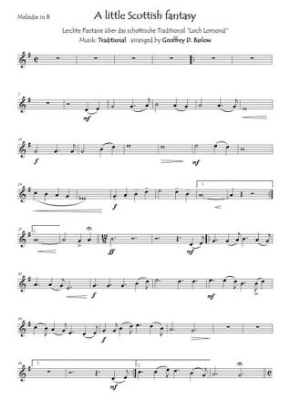 A Little Scottish Fantasy, Geoffrey D. Barlow, Kammermusik-Ausgabe, Melodieinstrument (in C, Bb, Es, C (Bass-Schlüssel)), Begleitstimme (Akkordeon oder Klavier), Loch Lomond, Schottland, Scottish Traditional, Variation, leicht, Kammermusik Noten, Blick in