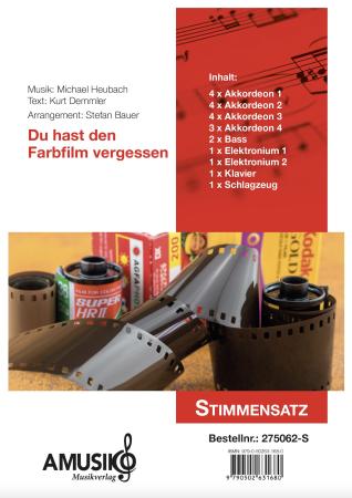Du hast den Farbfilm vergessen, Michael Heumann, Kurt Demmler, Stefan Bauer, Akkordeon-Orchester, Nina Hagen, Automobil, Megahit, Schlager, leicht-mittelschwer, Akkordeon Noten, Deckblatt Stimmensatz