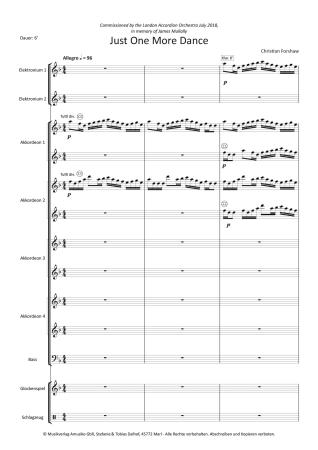Just One More Dance, Christian Forshaw, Akkordeon-Orchester, irische Folksweise, Tango, Auftragskomposition, Originalkomposition, Originalmusik, mittelschwer, Akkordeon Noten, Blick in die Partitur