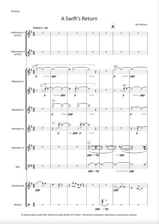 A Swift's Return, Ian Watson, Akkordeon-Orchester, Originalkomposition, Wertungsstück, Wettbewerbsliteratur, 18. Eidgenössische Akkordeon Musikfest, Mittelstufe, mittelschwer, Originalmusik, Akkordeon Noten, Notenbeispiel