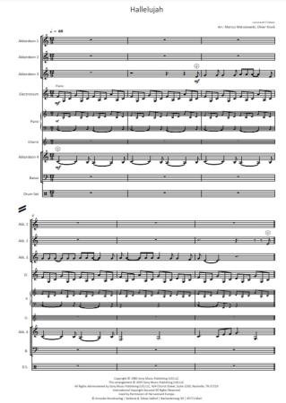 Hallelujah, Leonard Cohen, Marcus Matuszewski, Oliver Kruck, Akkordeon-Orchester, ​Konzerthighlight, Ohrwurm, Gänsehautnummer, Kirchenkonzert, Filmmusik, Soundtrack, mittelschwer, Akkordeon Noten, Megahit, Beispielseite