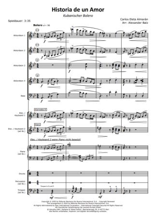 Historia de un Amor, Carlos Eleta Almarán, Alexander Balz, Akkordeon-Orchester, Bolero, Kuba, verlorene Liebe, flexible Besetzung, mittelschwer, Akkordeon Noten, Notenbeispiel