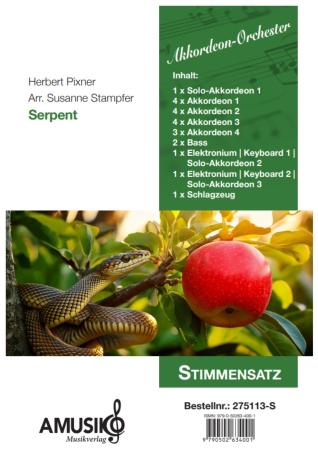 Serpent, Herbert Pixner, Susanne Stampfer, Akkordeon-Orchester, Solo-Stimme, Klangmalerei, Konzertstück, gut gegen böse, mittelschwer, Akkordeon Noten, Stimmensatzdeckblatt