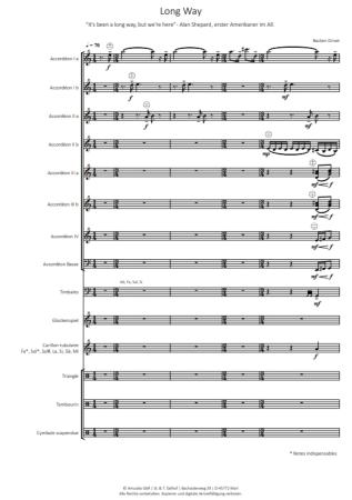 Long Way, Bastien Grivet, Akkordeon-Orchester, World Music Festival Innsbruck, WMF, Oberstufe, schwer, Wertungsstück, Wettbewerbsliteratur, Orchesternoten, Musiknoten, Originalkomposition, Originalmusik, Akkordeon Noten, Probeseite