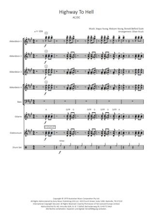 Highway to Hell, AC/DC, Oliver Kruck, ​Akkordeon-Orchester, Rock, ideal für's Unterhaltungsprogramm, leicht-mittelschwer, Akkordeon Noten. Notenbeispiel