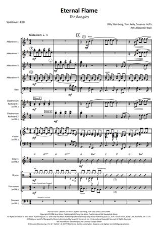 Preview: Eternal Flame, The Bangles, Billy Steinberg, Tom Kelly, Susanna Hoffs, Alexander Balz, Akkordeonorchester, Pop-Ballade, Welthits, Megahits, mittelschwer, Akkordeon Noten, Blick in die Noten