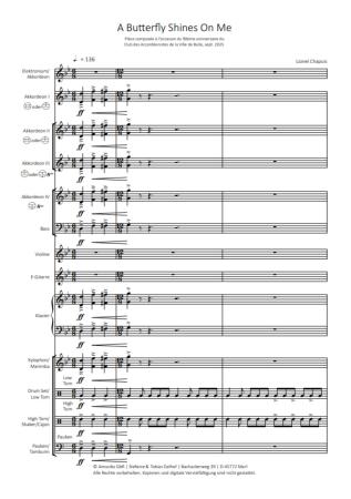 Preview: A Butterfly Shines On Me, Lionel Chapuis, Akkordeon-Orchester, Irish Folk, Rock, Hommage, mittelschwer-schwer, Originalkomposition, Originalmusik, Akkordeon Noten, Beispielseite