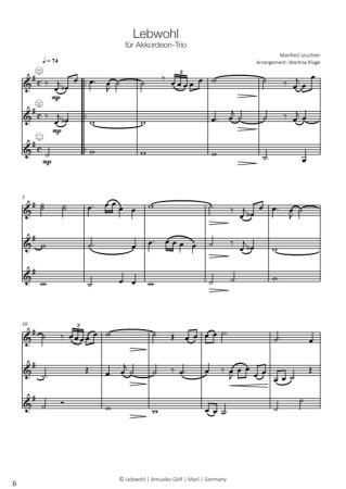 Lebwohl, Manfred Leuchter, Martina Kluge, Akkordeon-Duo, Akkordeon-Trio, Standardbass MII, Melodiebass MIII, Duett, emotional, melodische Tiefe, mittelschwer, Konzertstück, Wettbewerbsstück, Akkordeon Noten, Beispielseite