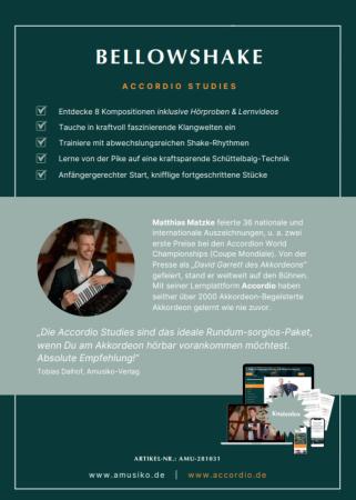 BellowShake, Matthias Matzke, Spielheft für Akkordeon-Solo, ​​​​​​​viele spieltechnische Hinweise, mit Online-Material, Schüttelbalg-Technik, Balgarbeit, 8 Kompositionen, leicht-schwer, für Anfänger und Fortgeschrittene, Akkordeon Noten, Cover Rückseite