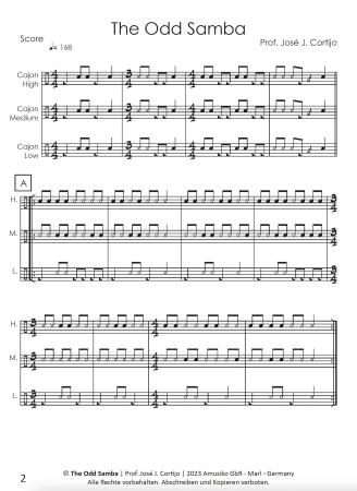 The Odd Samba, Prof. José J. Cortijo, Cajón-Ensemble, Cajón-Trio, mittelschwer, Originalkomposition, Cajón Noten, Notenbeispiel