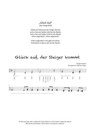 Glück Auf, der Steiger kommt, Steigerlied, Martina Kluge, Einzelausgabe, Steirische Harmonika, Griffschrift, mittelschwer, Hymne, Bergbau, Ruhrgebiet, Ruhrpott, Erzgebirge, Noten für Steirische Harmonika