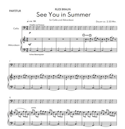 See You in Summer, Rudi Braun, Cello & Akkordeon, Duo, Duett, Standardbass MII, mittelschwer, Kammermusikkomposition, rhythmisches Stück, Originalkomposition, Akkordeon Noten, Notenbeispiel