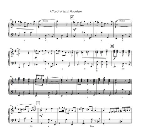 A Touch of Jazz, Rudi Braun, Akkordeon-Solo, Standardbass MII, ​Einzelausgabe, Jazz-Waltz, Jazzphrasierungen, mittelschwer-schwer, mit Online-Audio, Akkordeon Noten, Notenbeispiel