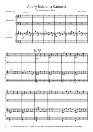 Preview: A Jolly Ride on a Carousel, Rudi Braun, Akkordeon plus, Kammermusik-Duo, Akkordeon, Standardbass MII, Klavier, Duo, Duett, Kammermusikkomposition, Kammermusiknoten, mittelschwer, Musiknoten, Akkordeon Noten, Ansichtsseite