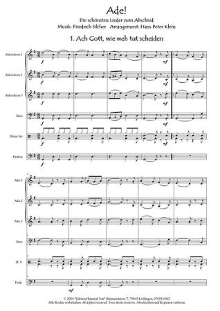 Ade! Die schönsten Lieder zum Abschied, Friedrich Silcher, ​Hans Peter Klein, Akkordeon-Quartett, zu viert musizieren, Abschiedslieder, Trennungslieder, leicht-mittelschwer, Akkordeon Noten, Notenbeispiel