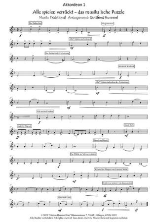 Alle spielen verrückt - das musikalische Puzzle, Gottfried Hummel, Akkordeonorchester, Rätsel, Musikschnipsel, Easy-Stimme, Kiddy-Stimme, leicht, Akkordeon Noten, Notenbeispiel