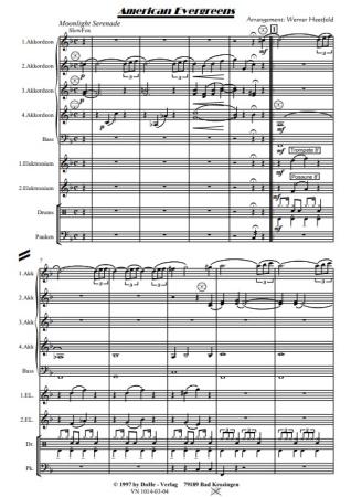 American Evergreens, Werner Heetfeld, Akkordeon-Orchester, Medley, Potpourri, Welthits, mittelschwer-schwer, Akkordeon Noten, Notenbeispiel