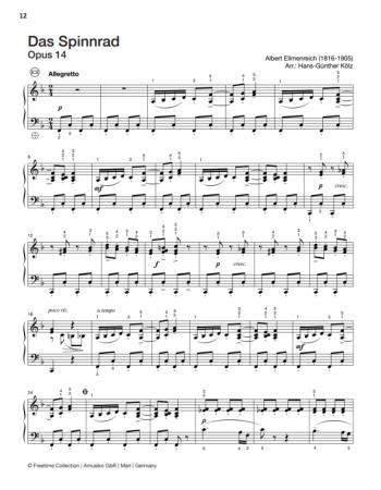 Preview: Freetime Collection, Hans-Günther Kölz, Spielheft für Akkordeon-Solo mit Melodiebass (MIII), C-Griff, Umsteiger, leicht-mittelschwer, linke Hand, Fingersätze, inkl. Online-Audio, Sarah Gimbel, Soloband, Akkordeon Noten, Beispielseite