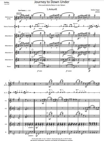 Journey to Down Under, Stefan Hippe, Akkordeon-Orchester, Reise in 4 Sätzen, mittelschwer, Originalkomposition, Originalmusik, Australien, Akkordeon Noten, Beispielseite