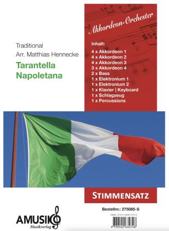 Tarantella Napoletana, Matthias Hennecke, Akkordeon-Orchester, traditionelle Weise, Italien, Miracoli ist fertig, mittelschwer, Akkordeon Noten, Stimmensatzdeckblatt