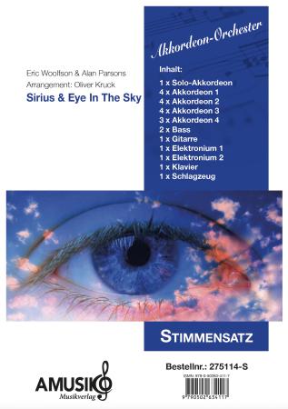 Sirius & Eye In The Sky, The Alan Parsons Project, Eric Woolfson & Alan Parsons, Oliver Kruck, ​Akkordeon-Orchester, Progressive-Rock, Welthit, Megahit, Rockhymne, ideal für's Unterhaltungsprogramm, leicht-mittelschwer, Akkordeon Noten, Stimmensatzdeckbla