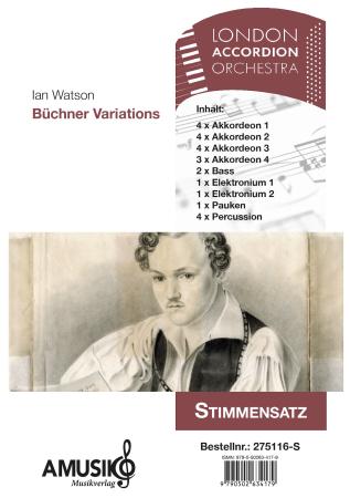 Büchner Variations, Ian Watson, Akkordeon-Orchester, Auftragskomposition, World Music Festival Innsbruck, WMF, Oberstufe, mittel-schwer, Wertungsstück, Wettbewerbsliteratur, Orchesternoten, Musiknoten, AOriginalkomposition, Originalmusik, Akkordeon Noten,