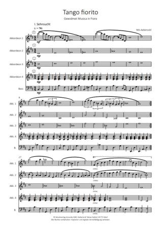 Tango fiorito, Nils Aebersold, Variationen, Akkordeon-Ensemble, Akkordeon-Quintett, Originalkomposition, Originalmusik, mittelschwer bis schwer, Akkordeon Noten, Probeseite