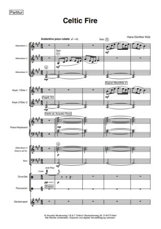 Preview: Celtic Fire, Hans-Günther Kölz, Akkordeon-Orchester, Irish Folk, mittelschwer-schwer, Originalkomposition, Originalmusik, Irland, Akkordeon Noten, Beispielseite