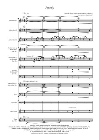 Preview: Angels, Robbie Williams, Guy Chambers, Jürgen Moll, Akkordeon-Orchester, Ballade, Megahit, Welthit, Gänsehaut, leicht-mittelschwer, mit Easy-Stimme, Akkordeon Noten, Ansichtsseite