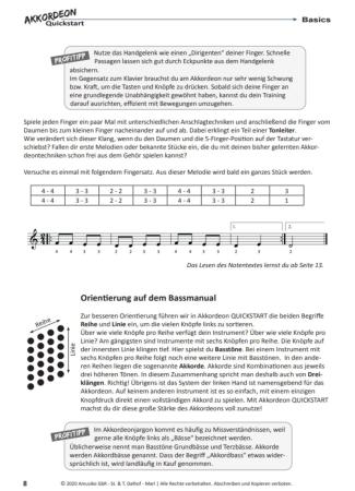 Akkordeon Quickstart, Matthias Matzke, Akkordeon spielen lernen, einfach, Akkordeon-Solo, Akkordeon-Noten, Innovative Bass Notation, Standardbass MII, Anfänger, autodidaktisch, Ansichtsseite