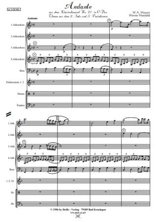 Andante aus dem Klavierkonzert Nr. 21 in C-Dur, Thema und Variationen, Wolfgang Amadeus Mozart, Werner Heetfeld, Akkordeon-Orchester, klassische Musik, Konzertstück, Wettbewerbsstück, Wertungsstück, Wettbewerbsliteratur, mittelschwer-schwer, Oberstufe, Ak