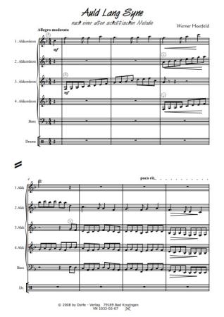 Auld Lang Syne, Werner Heetfeld, Akkordeon-Orchester, alte schottische Melodie, Variationen, Originalkomposition, Originalmusik, mittelschwer, Akkordeon Noten, Probeseite
