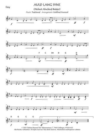 Auld Lang Syne, Gottfried Hummel, Akkordeonorchester, Traditional aus Schottland, leicht-mittelschwer, Easy-Stimme, Kiddy-Stimme, Akkordeon Noten, Notenbeispiel