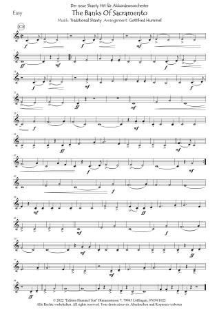 The Banks Of Sacramento, Gottfried Hummel, Akkordeonorchester, Nathan Evans, Shanty, sehr leicht-leicht, mit Easy-Stimme, Akkordeon Noten, Blick in die Noten