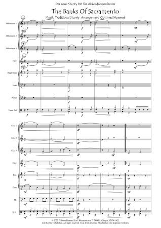 The Banks Of Sacramento, Gottfried Hummel, Akkordeonorchester, Nathan Evans, Shanty, sehr leicht-leicht, mit Easy-Stimme, Akkordeon Noten, Notenbeispiel